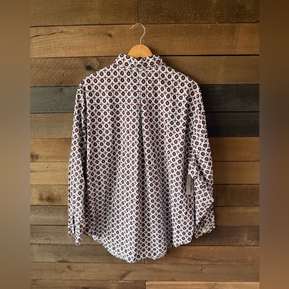 Vintage White Stag Pattern Button Up Shirt Retro Floral Print Blouse - Picture 8 of 10